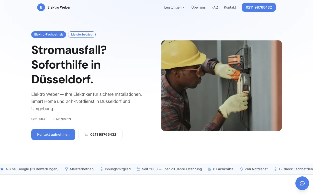 Elektriker Website Beispiel